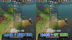 INTEL i5 11400 + UHD Graphics 730 vs INTEL i5 11400 + GT 1030 (7 Games / FHD / 1080p)