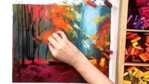 Простой осенний пейзаж • сухая пастель • Simple autumn landscape • soft pastel