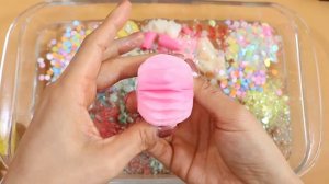 Mixing 'Pink,Mint,Yellow' Eyeshadow,Makeup and glitter Into Slime!Satisfying Slime Video!★ASMR★