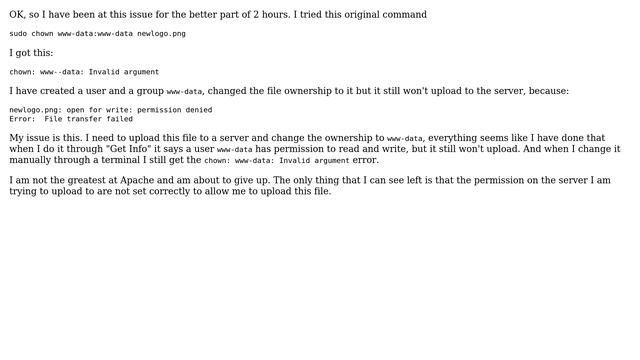 Cannot change file to www-data, keep getting "chown: www-data: Invalid argument" смотреть онлайн