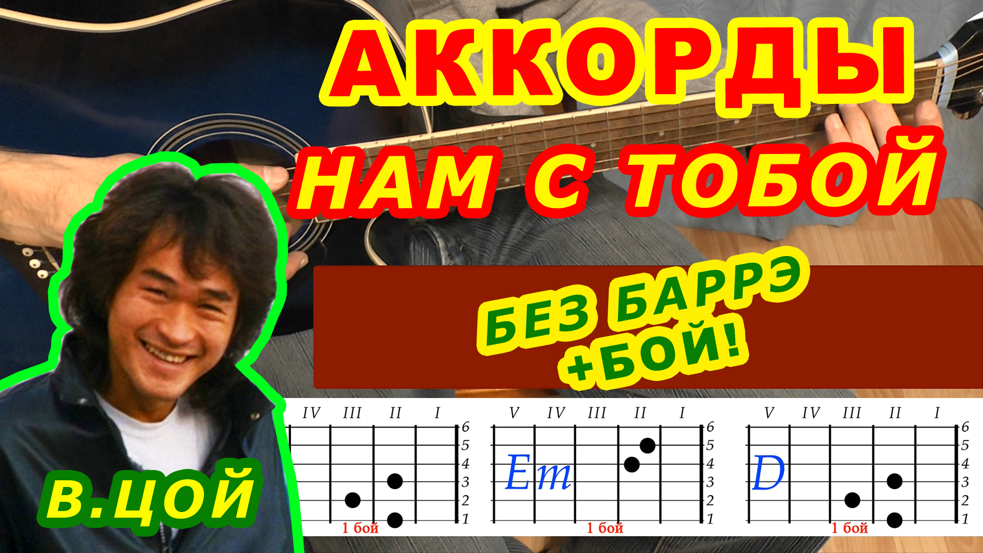 НАМ С ТОБОЙ Аккорды ? ЦОЙ группа КИНО ♪ Разбор песни на гитаре БЕЗ БАРРЭ ♫ Для начинающих Гитарный