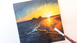 Как нарисовать море и красивый закат. Акриловая живопись. Техника лессировка