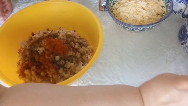 Запеченный перец (с копченой курицей и сыром).
