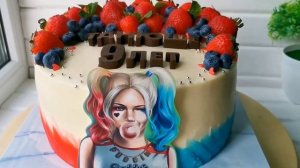 Детский Торт. Торт с Харли Квинн, на день рождения девочке 9 лет, с ягодами