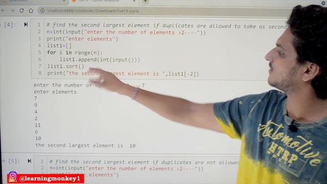 Array Second Largest Element in Python || Lesson 19 || Python Placements || Learning Monkey ||