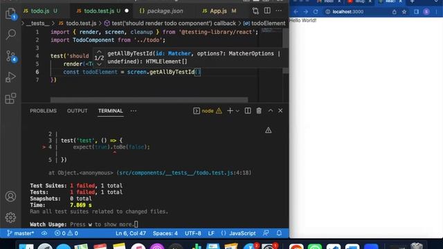 2/3 How to test a React component in Jest Testing | JEST in Telugu for Beginners.