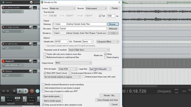 Reaper DAW Tutorial (Part 10) – Exporting Audio and MIDI