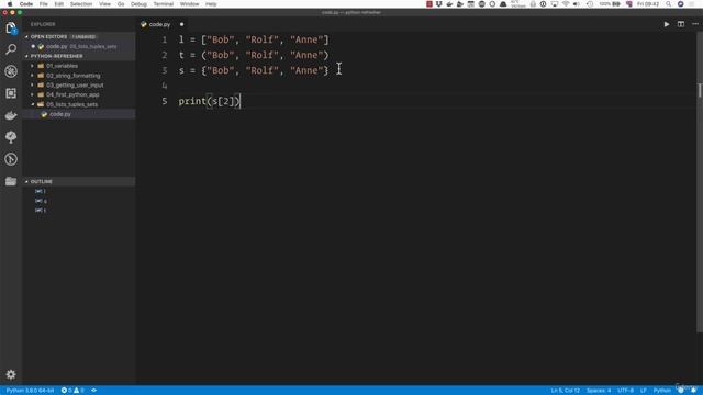 02 - A Full Python Refresher - 008 Lists, tuples, and sets смотреть онлайн