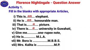 "Florence Nightingale"Class 6 English lesson 4 question answer in Assamese (অসমীয়াত):Jatiya Bidyala