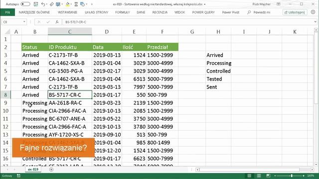 Excel - Sortowanie według niestandardowej, własnej kolejności [odc.819] смотреть онлайн