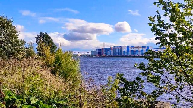 Вид на вантовый Большой Обуховский мост с Октябрьской набережной у дома 106...
