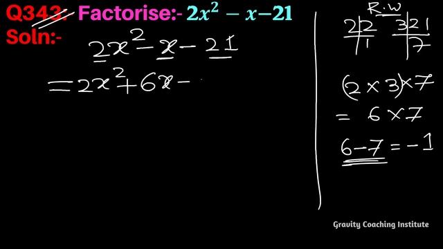 Q343 | Factorise 2x^2-x-21 | Factorise 2x2-x-21 | Factorise 2 x square - x - 21 | 2 x square - x -2 смотреть онлайн