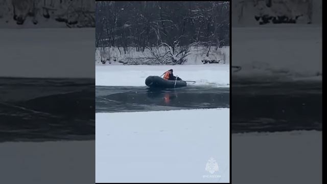 Спасение собаки вмерзшей в лед