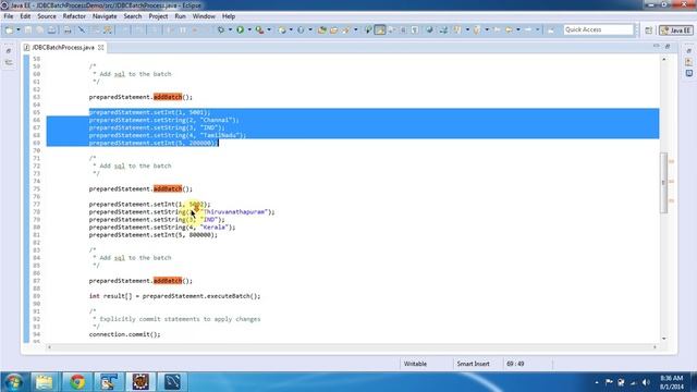 JDBC Batch Processing Demo using PreparedStatement | JDBC