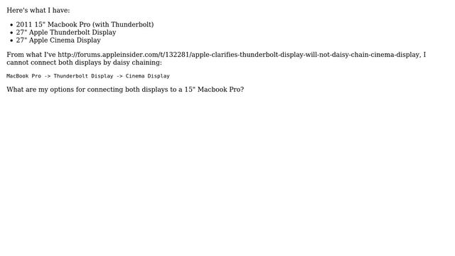 Apple: Connect both Cinema Display and Thunderbolt Display to a 15" Macbook Pro? смотреть онлайн