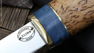 Нож Стальные Бивни  Малый Якутский (Х12МФ, карелка, синяя вставка)