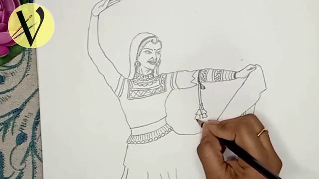 Pencil Sketch of Rajasthani Dancer // Rajasthani lady sketch смотреть онлайн