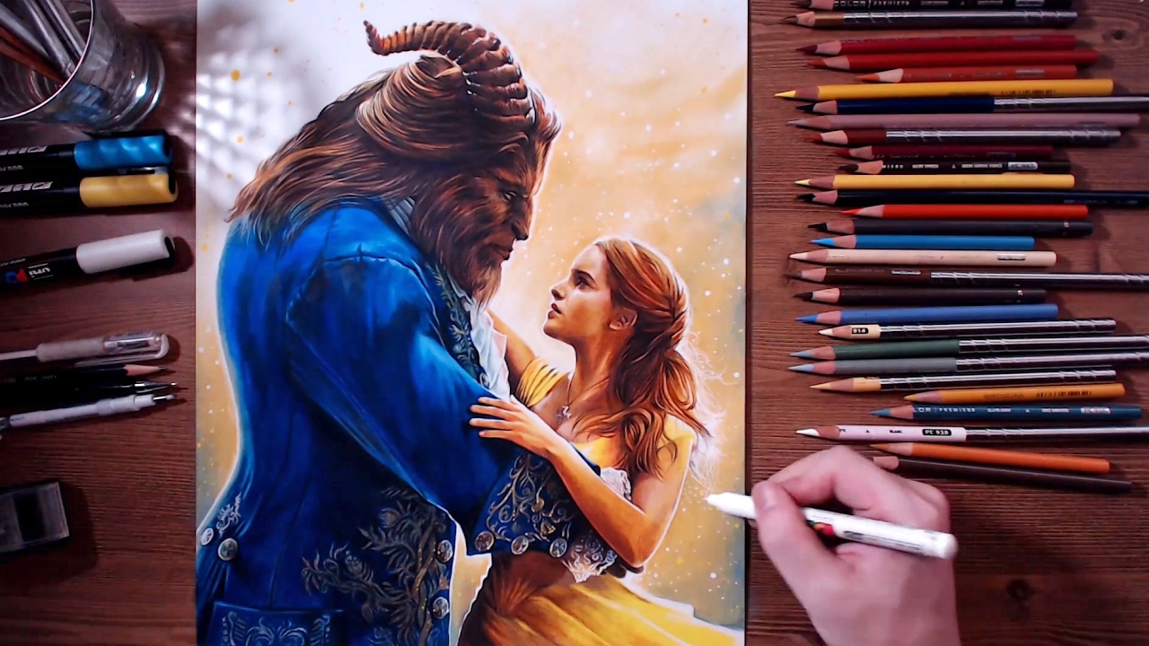 Beauty and the Beast - colored pencil drawing drawholic.