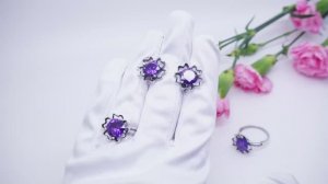 Гарнитур "Джу" серьги и кольцо фианиты цветы посеребрение 12 мк цветок 3792 Хорошие Вещи