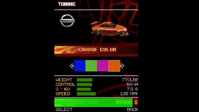 Nitro street racing 3D (Java) All Cars + Colors list