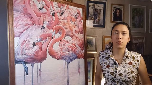 РОЗОВЫЕ ФЛАМИНГО // Описание картины "Птицы утренней зари" // художник Наталья Резанова смотреть онлайн
