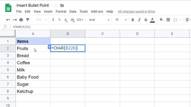 How to Insert Bullet Points in Google Sheets (Keyboard Shortcut + Formula))