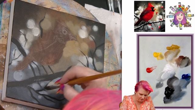 Red Cardinal Bird in Snow ?☃️❄️ How to paint acrylics for beginners: A step-by-step tutorial смотреть онлайн