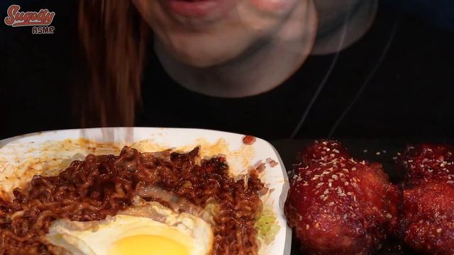 ASMR Jajangmyeon BLACK BEAN NOODLES & Korean SPICY CHICKEN Mukbang 먹방