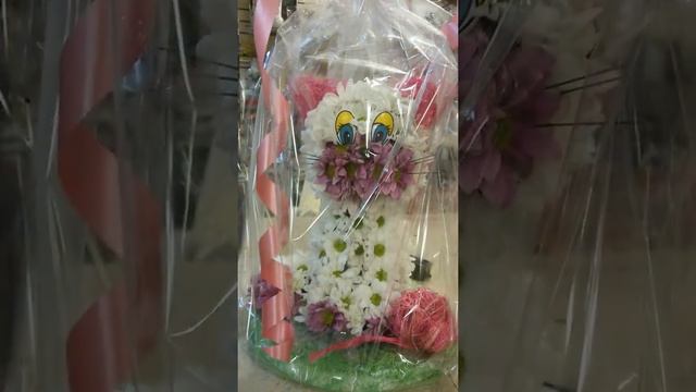 Цветочная композиция Котик из хризантем смотреть онлайн