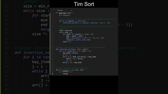 Tim Sort Code in Python | Sorting Algorithms | Python Coding Tutorial | Python Coding Interview