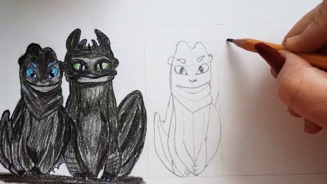 Black daytime Fury and Toothless Dragons.Черная дневная фурия и Беззубик.Драконы.Как нарисовать. смотреть онлайн