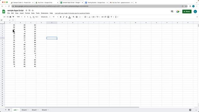 Add numbers from columns Google Apps Script Lesson Populate Sheet data with Random Numbers
