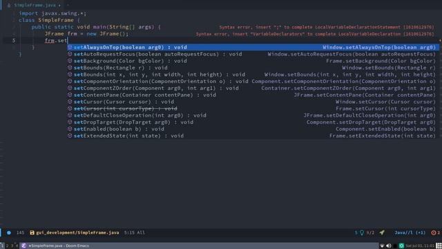 Simple frame in JAVA | Java + Swing | Doom Emacs смотреть онлайн