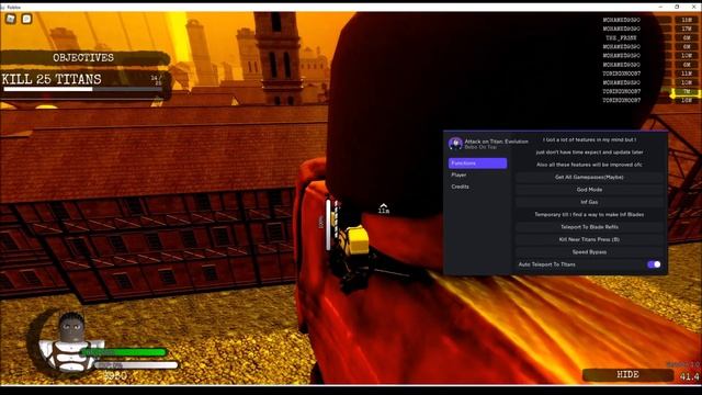 Roblox Attack On Titan Evolution Script (AutoKill Titans, GodMode, Inf Gas, Unlock Gamepasses) смотреть онлайн