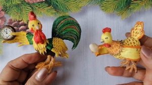 Петушок и курочка. Ватные игрушки. Елочные игрушки. Пасхальный декор.
