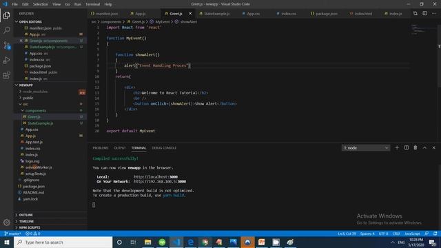React js tutorial | React js Event handling | React tutorial