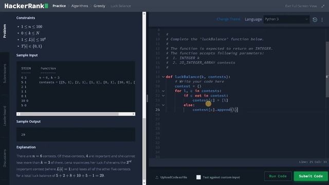 179 - Luck Balance | Greedy | Hackerrank Solution | Python