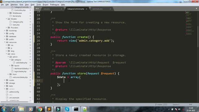 part 11 laravel create category and subcategory by one form |  laravel 8 ecommerce project in hindi