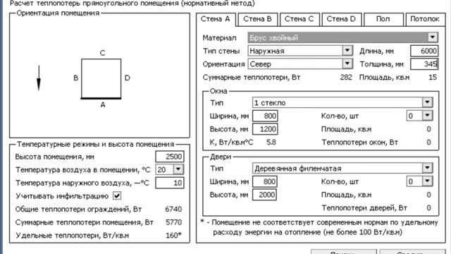 Расчет теплопотерь помещения