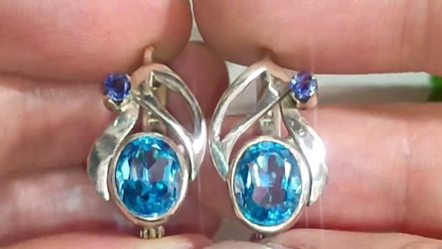 Редкие серьги с природными танзанитами 3 мм 0,28 ct, и swiss топазами 10*8 мм 7ct, 925 смотреть онлайн