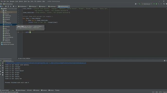 Python - Use of if statement , list, continue and exclude list