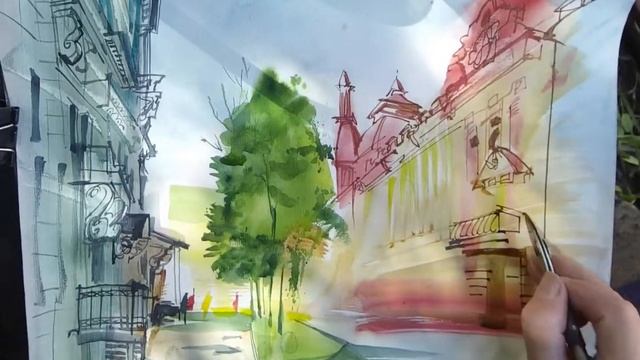 Городская зарисовка Акварель UrbanSketch Watercolor DEMO (ускорено) 20.07.2022 смотреть онлайн