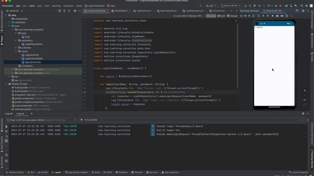 Android: Kotlin Coroutine Sample Project. InDepth understanding CoroutineScope, WithContext, Suspen