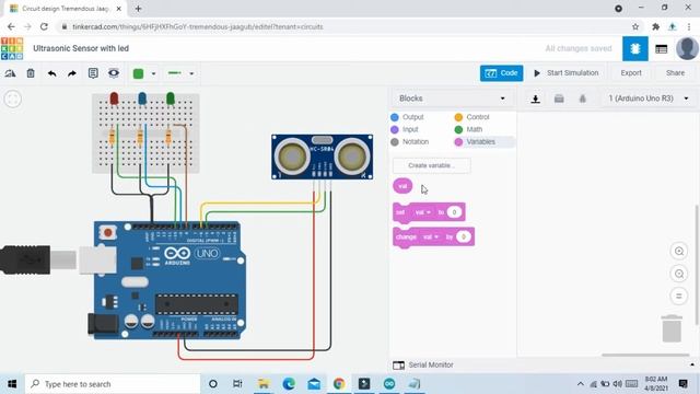 #19 Ultrasonic sensor tinkercad with led in English | Distance measure | tinkercad circuits | code смотреть онлайн