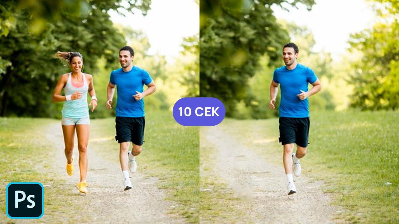 Как убрать лишнего человека на фото в фотошопе за 10 секунд! смотреть онлайн