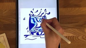 Рисую абстрактно стакан воды на Ipad в прокрейт Procreate -повторяю скетч,нарисованный в 2018 марке