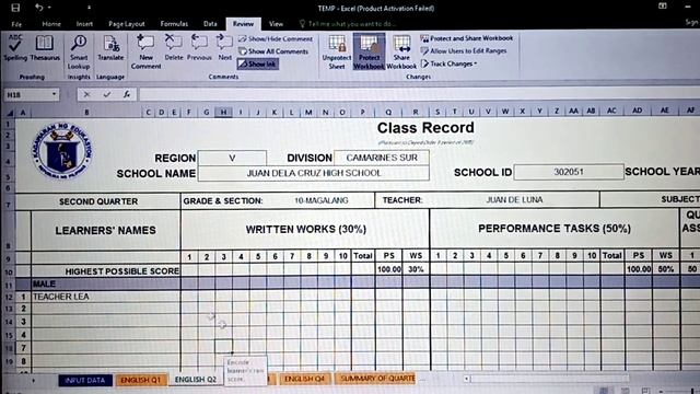 HOW TO COMPUTE GRADES USING MICROSOFT EXCEL E-class Record?