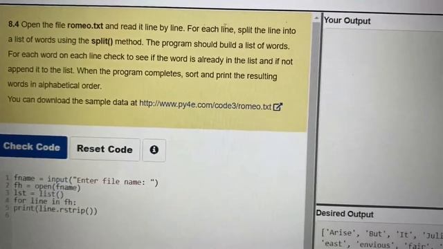 Python for everybody: data structures assignment 8.4