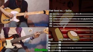 Gorillaz - Feel Good Inc. Guitar & Bass COVER (w/ tutorial tabs) Noodles&Murdoc parts