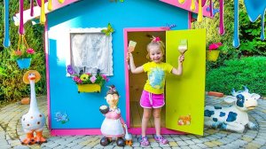 Настя лайк ( Like Nastya ), строит детский игровой домик своими руками   Colorful playhouse for kids